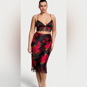 VS Satin Rose Midi Dress and Bralette Set